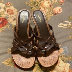 Women’s Solanz brown platform heels.